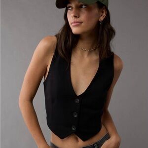 American Eagle Outfitters Black Button-Up Crop Top
